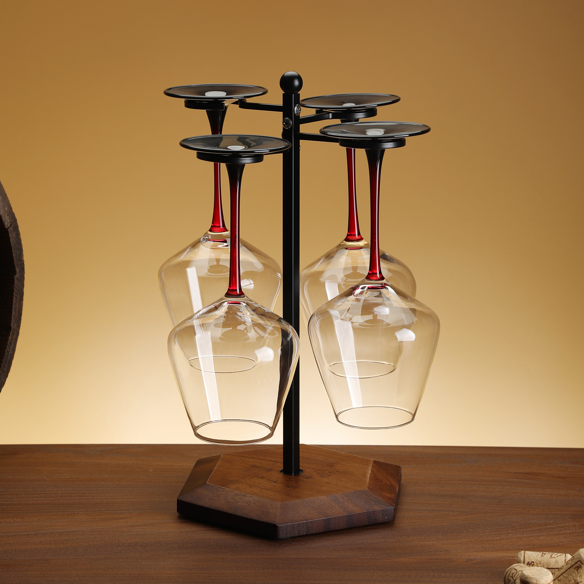 创意实木红酒杯架倒悬挂葡萄高脚杯吊杯高级酒柜展示架子家用装饰