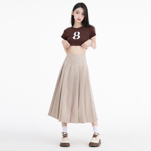 新款 灰色百褶裙女长裙2025夏秋季 高腰显瘦a字裙小个子半身裙伞裙
