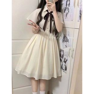 A字裙潮 夏季 新款 学院风甜美收腰显瘦刺绣连衣裙女学生韩版 中长款