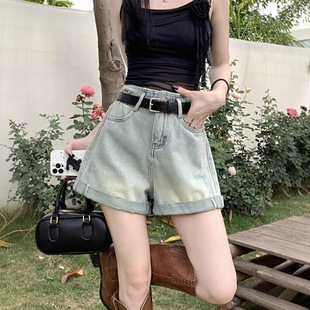 美式 女夏季 大码 高街牛仔裤 子潮 胖MM显瘦a字热裤 梨形身材阔腿短裤