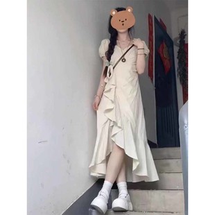 甜美学院风小众不规则短袖 荷叶边裙子 连衣裙女学生夏季 新款