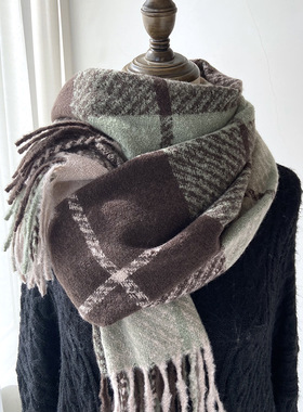 秋冬季棉麻围巾围巾女加厚韩版氛围感保暖围脖秋冬季显白学生