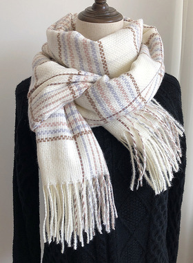 秋冬季棉麻围巾新款仿羊绒格子围巾女欧美韩版日系时尚秋冬加厚