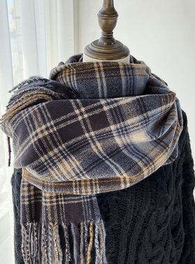 秋冬季棉麻围巾围巾女秋冬新款复古美拉德学生保暖披肩百搭气质