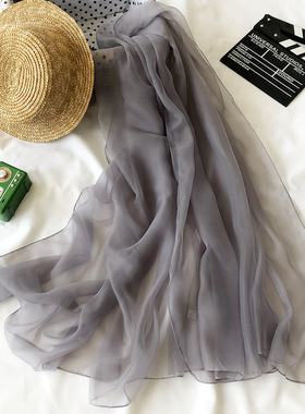 秋冬季棉麻围巾2025夏季冰丝丝巾女长款仿真丝围巾 海边防晒沙滩