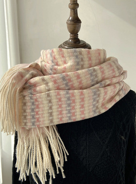 秋冬季棉麻围巾围巾女秋冬2025新款韩版彩色格子学生保暖加厚