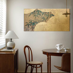 竹子手绘画餐厅背景挂画 宋代美学客厅挂画手绘金箔画中式 金竹