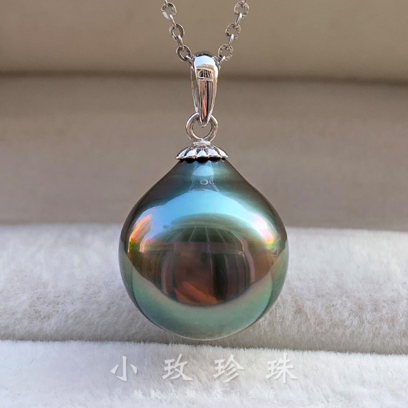 大溪地黑珍珠吊坠18K金水滴圆形天然海水珍珠真品南洋珍珠项链坠
