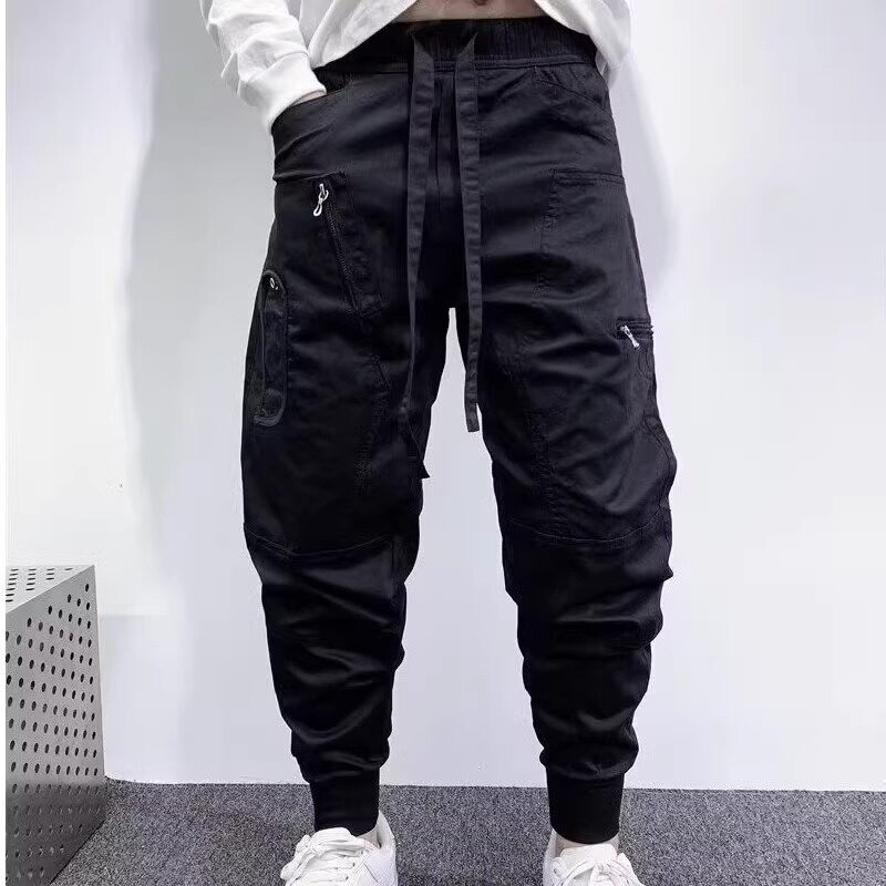 多口袋工装裤男士秋冬款潮牌复古纯色百搭机能户外运动束脚休闲裤