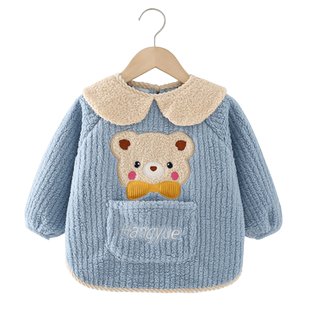 宝宝罩衣2025新款秋冬加厚儿童吃饭围兜防水防脏围裙外出反穿护衣