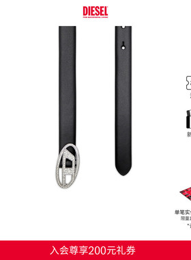 [礼物]DIESEL女士25秋冬OVAL D黑色皮带腰带X09972P6364