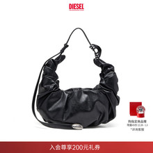 [礼物]DIESEL女士25秋冬黑色大号GRAB D单肩包可颂包X10478P8657