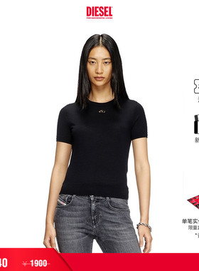 [折扣]DIESEL女士OVAL D黑色绵羊毛短袖针织衫A175010DCCH