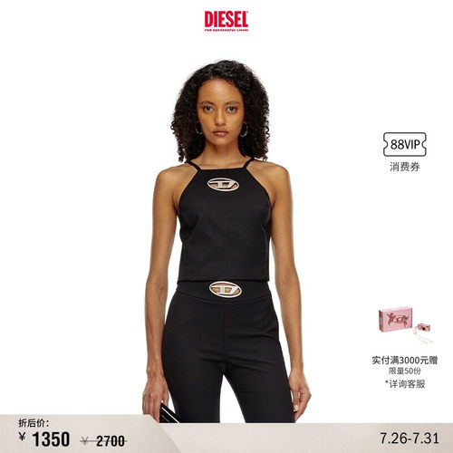 [折扣]DIESEL女士OVAL D黑色背扣露背吊带背心A143870PHAL
