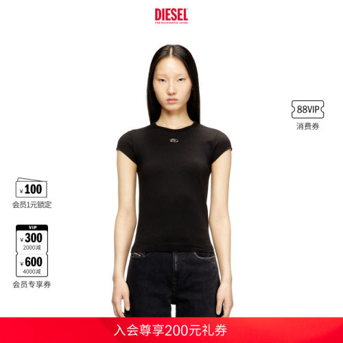 [经典]DIESEL女士OVAL D镂空黑色白色短袖T恤A199120AFAA