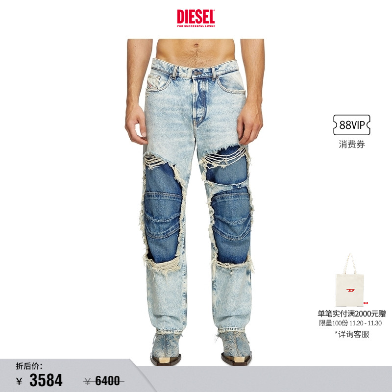 [折扣][明星同款]DIESEL男女同款时装秀直筒牛仔裤A174280AJEN