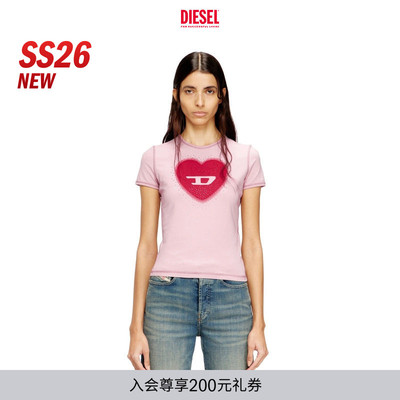 [新款]DIESEL女士26春夏D LOGO心形印花短袖T恤A209800QHHA