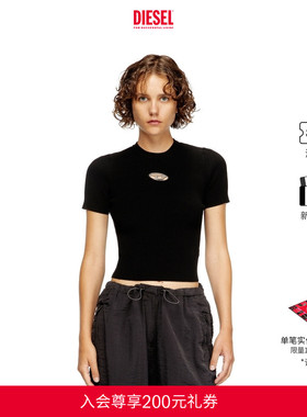 DIESEL女士25秋冬OVAL D黑色短袖针织衫A196740DLAX