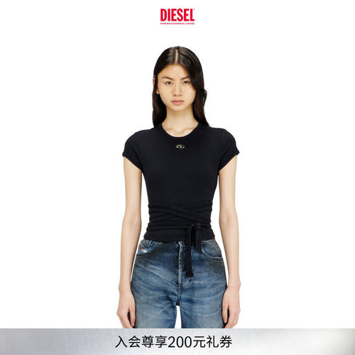 DIESEL女士OVAL D纯色简约绑带短袖T恤A211970EJAI