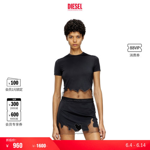 [折扣]DIESEL女士黑色Y2K短袖T恤A196100NKCV