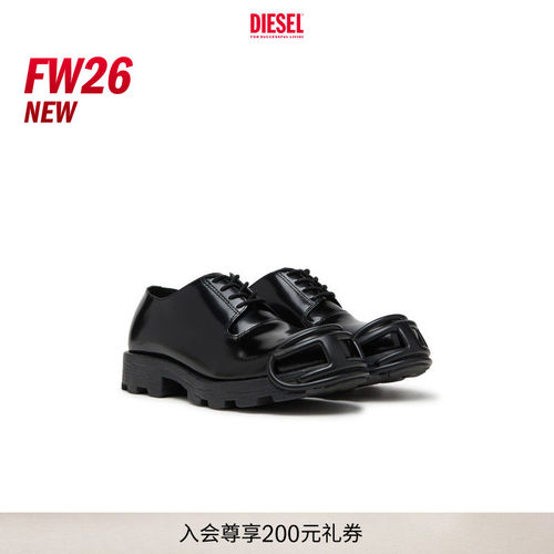 [新款]DIESEL男士26早秋D LOGO休闲黑色皮鞋Y03229P4471