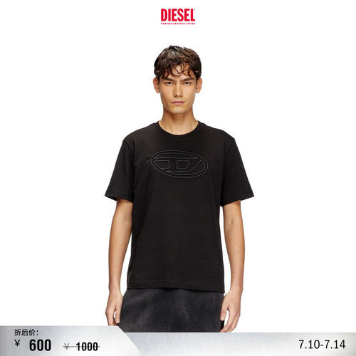 [折扣]DIESEL男士OVAL D黑色白色圆领短袖T恤A174020NJBM