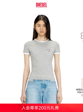 DIESEL女士灰色海豚粉色小猪印花短袖T恤
