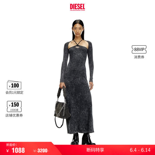 [折扣]DIESEL女士OVAL D镂空长袖长款连衣裙A144230KHAS