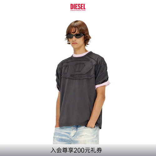 DIESEL男士黑色简约OVAL D短袖T恤A195450HGBX