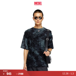 中性黑色扎染破败短袖 DIESEL男女同款 T恤A148520ANAY 折扣