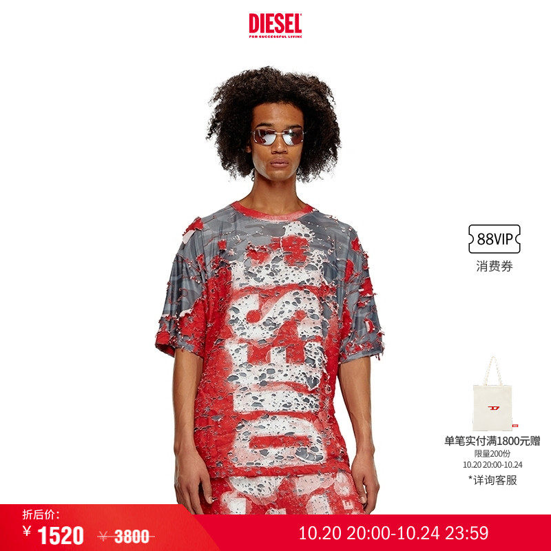 [折扣]DIESEL男女同款中性SUPER LOGO短袖T恤A136220LK
