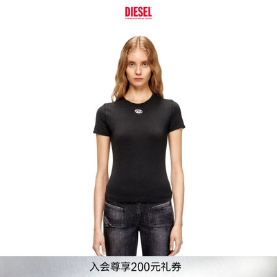 [经典]DIESEL女士OVAL D黑色粉色修身短袖T恤A199170AHQH