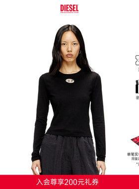 DIESEL女士25秋冬OVAL D黑色白色长袖T恤A194380CLBR