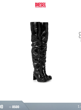 [礼物][折扣]DIESEL女士OVAL D黑色长筒高跟靴时装靴Y03421P0691