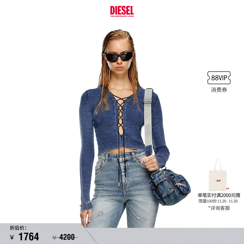 [折扣]DIESEL女士修身长袖系带针织衫A142540ANAF