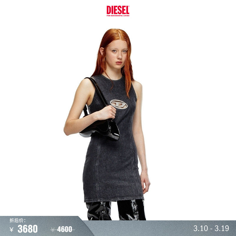 [折扣]DIESEL女士OVAL D黑色无袖修身牛仔连衣裙A120710CKAH