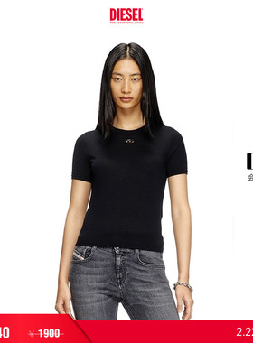[折扣]DIESEL女士OVAL D黑色绵羊毛短袖针织衫A175010DCCH