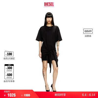 [折扣]DIESEL女士OVAL D黑色T恤连衣裙A192320NIAX