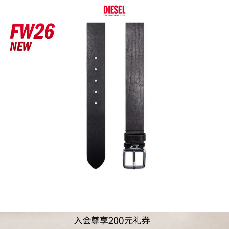 [新款]DIESEL男士26早秋黑色D LOGO皮带腰带X10858PR666