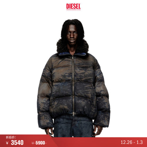 [折扣]DIESEL男士毛领做旧风格棉服外套A187570LKCX