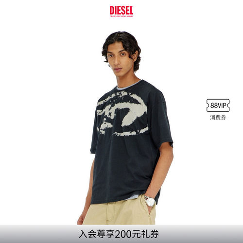 DIESEL男女同款中性OVAL D圆领通勤穿搭短袖T恤A130490DQAU
