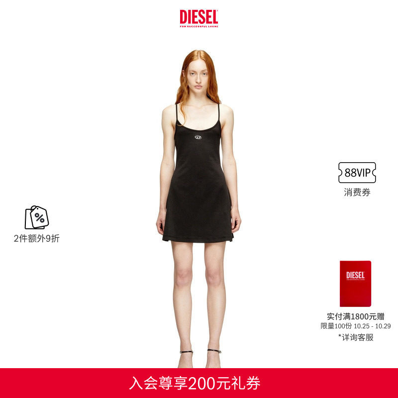 [2件9折]DIESEL女士OVAL D黑色吊带连衣裙短裙A199180AHQH