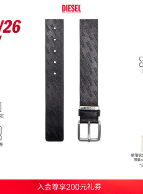 [新款]DIESEL男士26早秋黑色暗纹LOGO印花皮带腰带X10859P9185