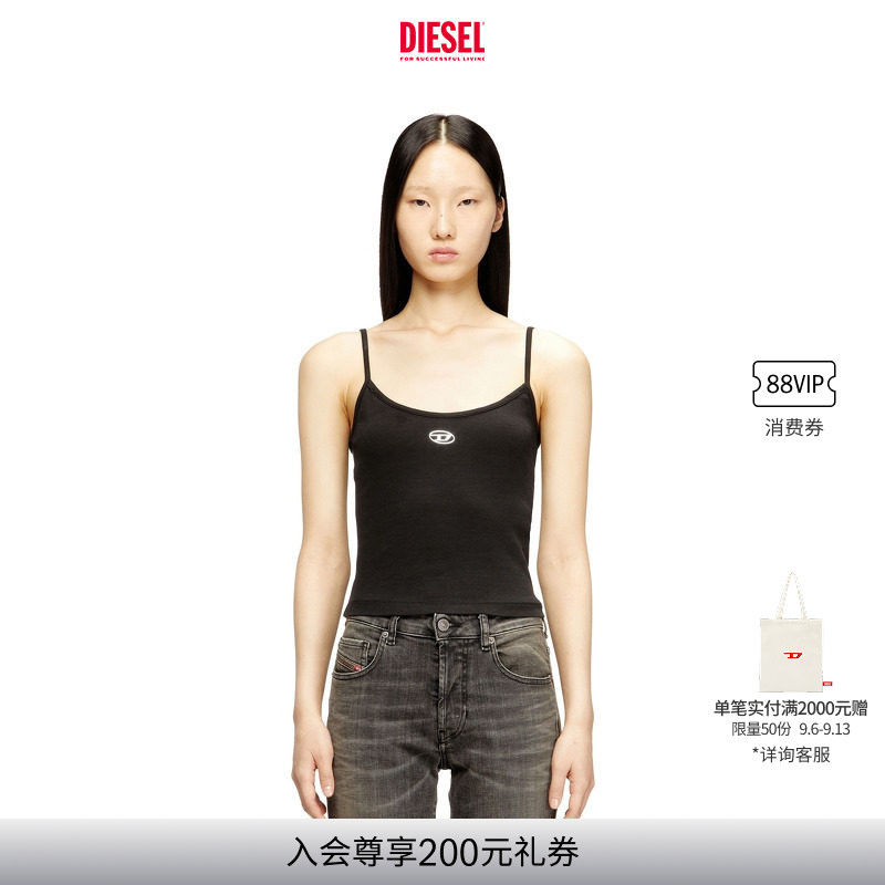 DIESEL女士OVAL D黑色吊带背心上衣A199110JMBA图片