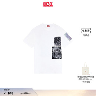 中性白色补丁装 DIESEL男女同款 饰宽松T恤A148750ALAX 折扣