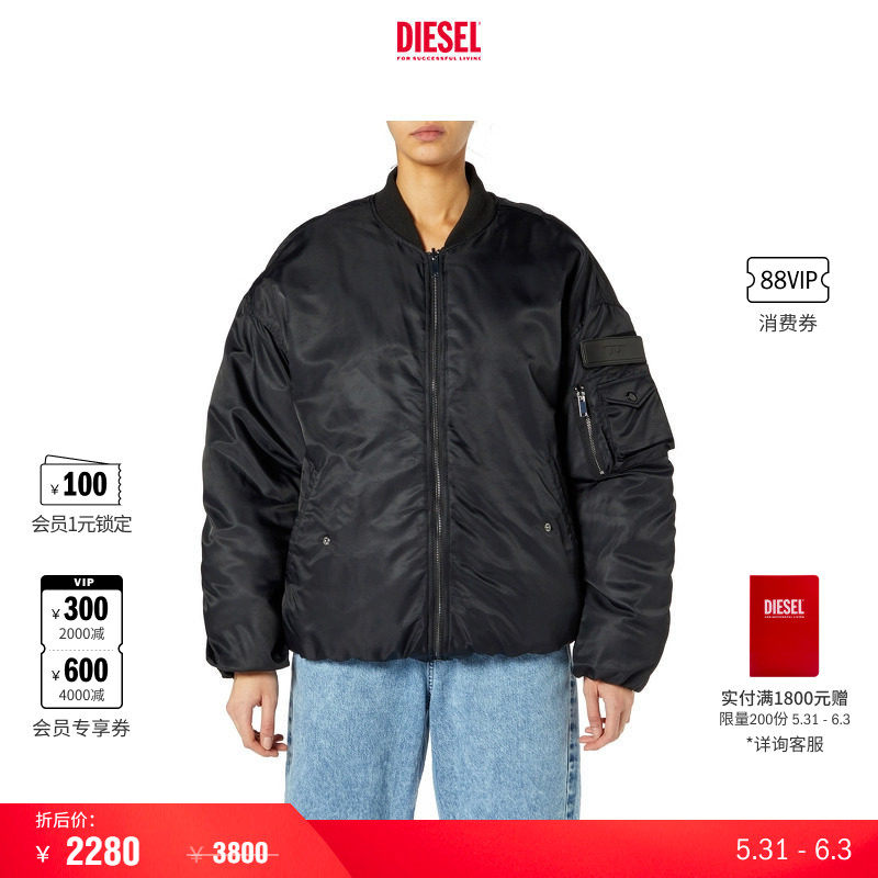 [折扣]DIESEL女士冬装正反两穿黑色夹克外套A19769RCQAD