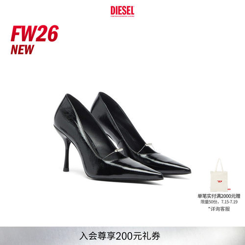 [新款]DIESEL女士26早秋OVAL D黑色细跟高跟鞋Y03951P1966