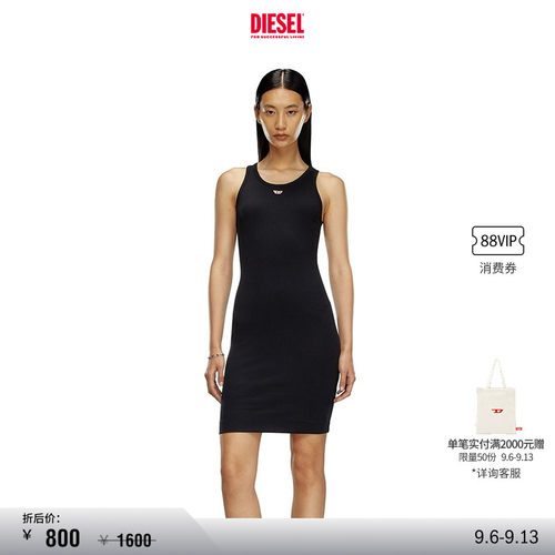 [折扣]DIESEL女士黑色短裙修身无袖背心连衣裙A150410EJAI