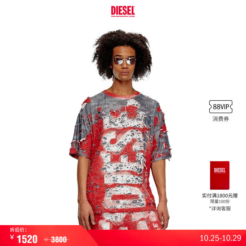 [折扣]DIESEL男女同款中性SUPER LOGO短袖T恤A136220LK