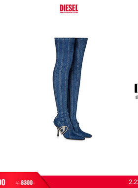 [礼物][折扣]DIESEL女士OVAL D牛仔高跟靴高筒及膝靴Y03223P0585